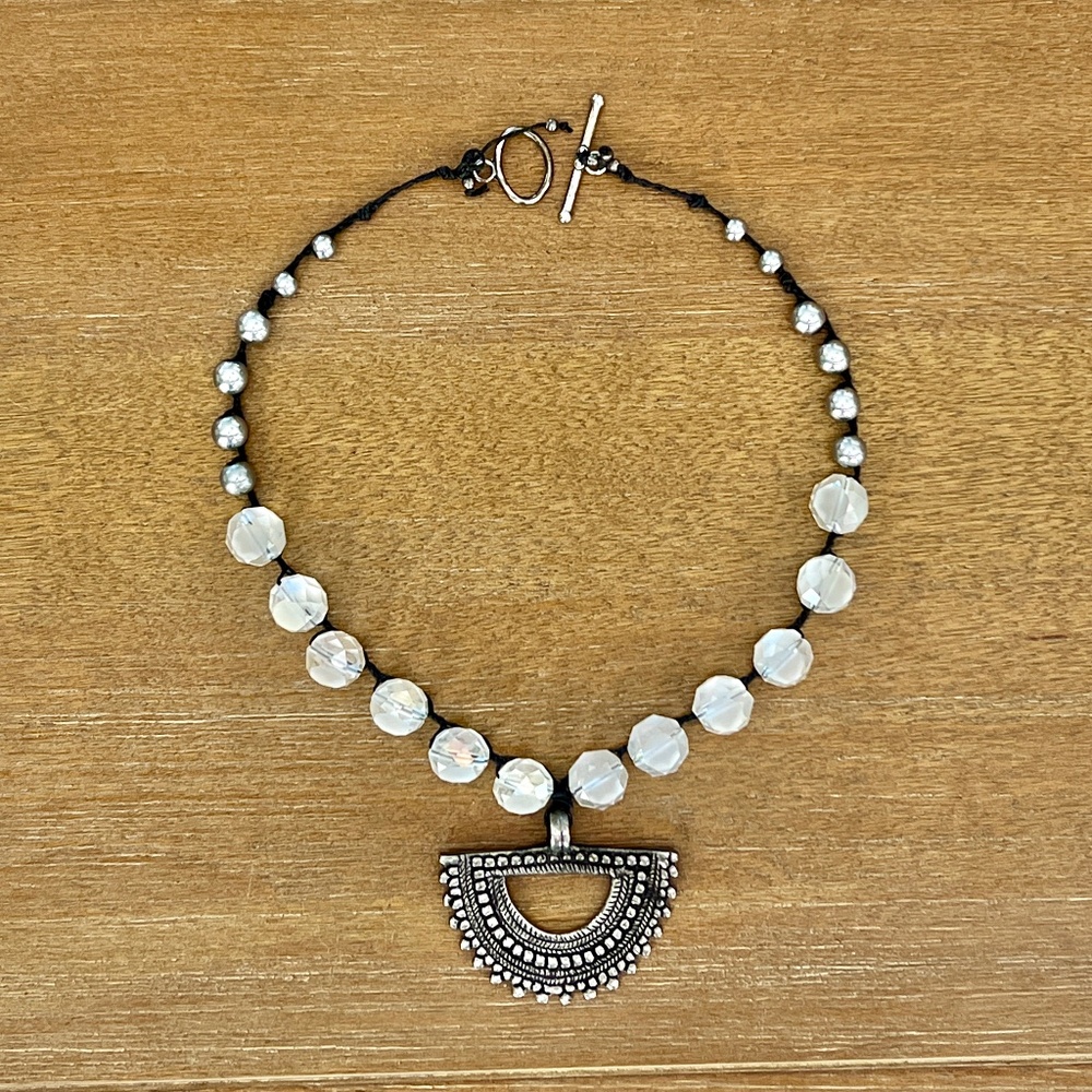 Peruvian Chunky Crystal Glass Beaded Choker | Silver Statement Necklace
